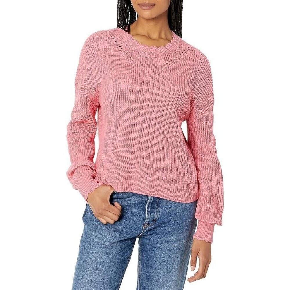 PAIGE Yenni Sweater in Sultry Rose Scalloped Neck Balloon Sleeves Size L NWT!!
